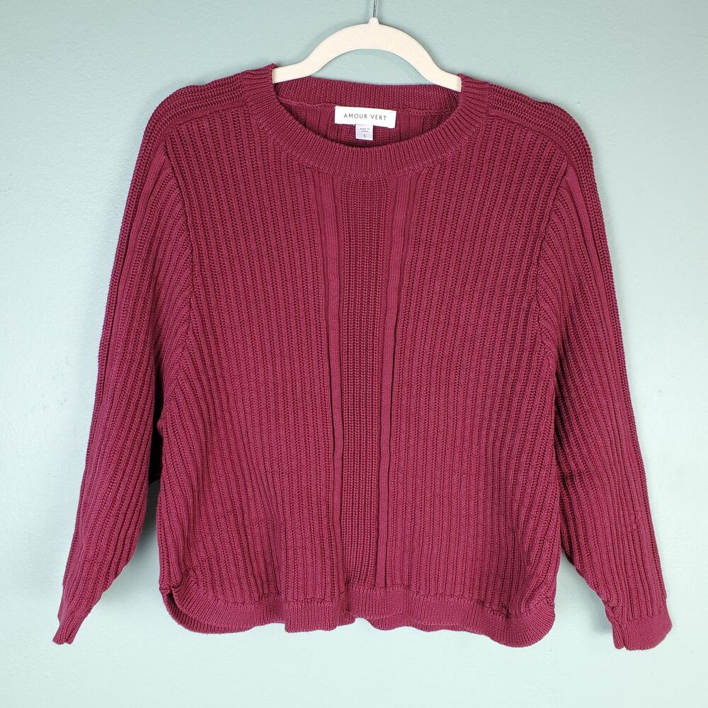 Amour Vert Ribbed Maroon Sweater Size Small
